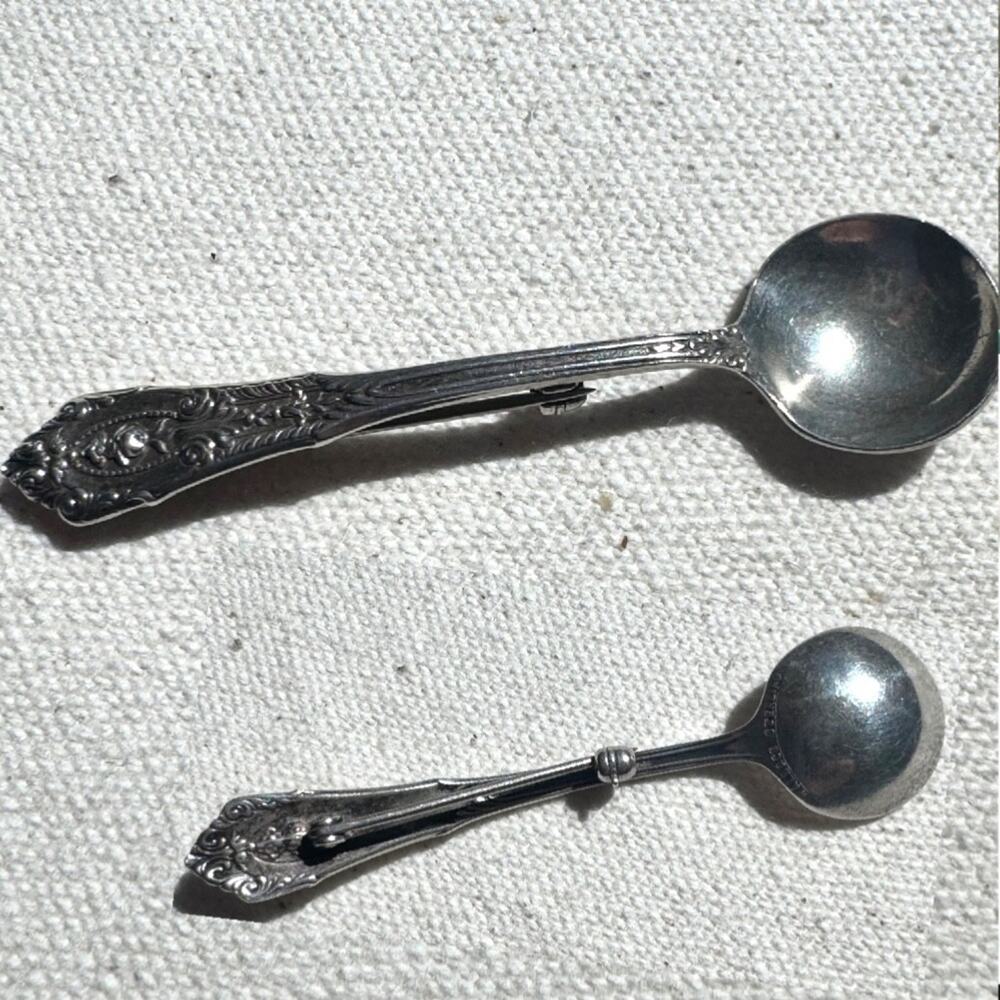 Vintage Spoon Brooch Rose Point Wallace Sterling Silver Pin Jewelry No Monogram